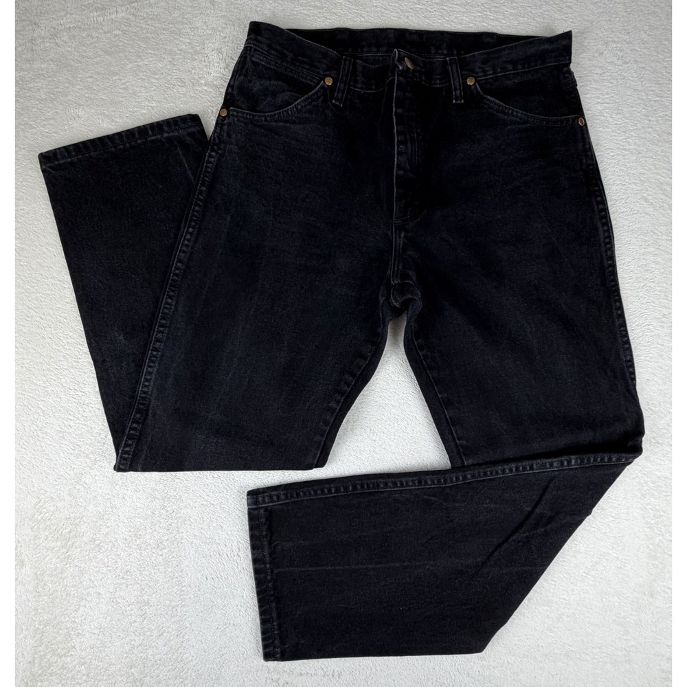 Wrangler Jeans Mens 34x30 Black Denim Straight Leg Classic‎ 5 Pocket Casual